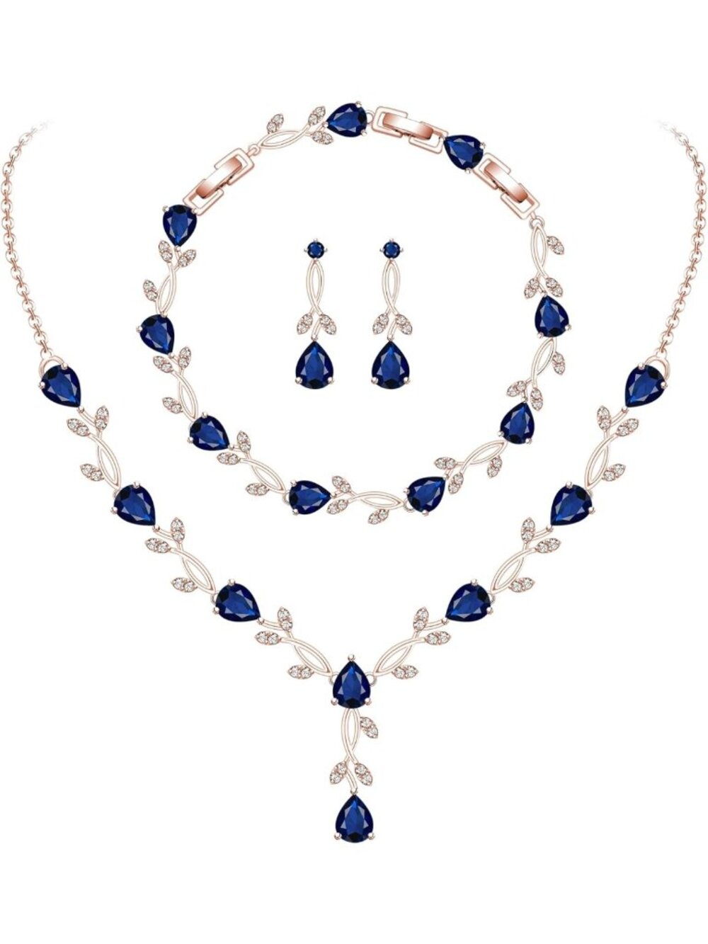 Elegant Wedding Jewelry Set - Cubic Zirconia Necklace, Earrings & Bracelet for